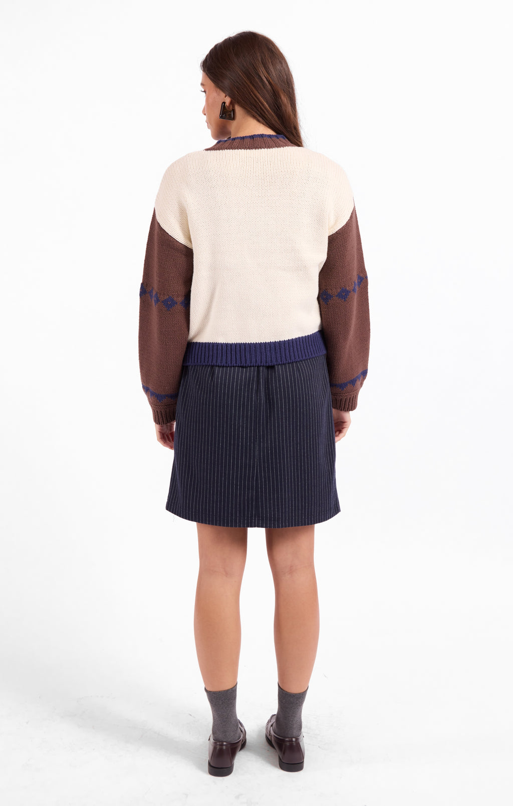 Sweet Rose Jacquard Zip Sweater Jacket - Navy Oak Multi