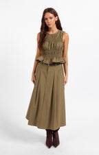 Central Park Midi Skirt W Belt - Olive