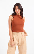 Soft Cedar Ruched Knit Tank - Rust