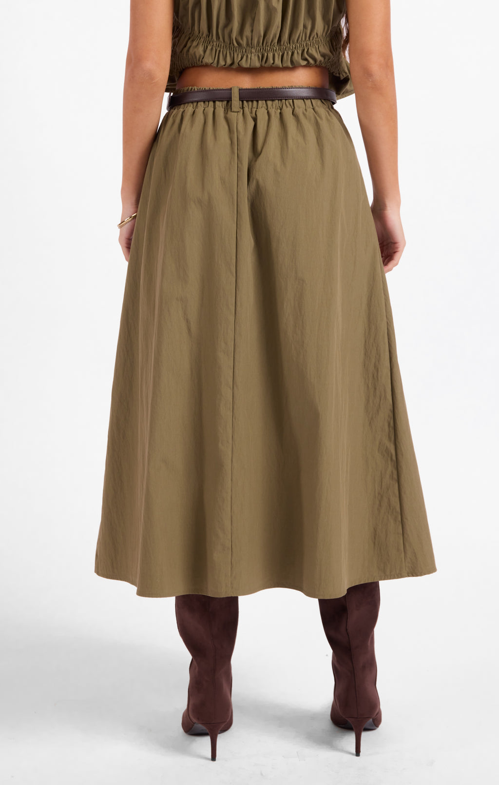 Central Park Midi Skirt W Belt - Olive