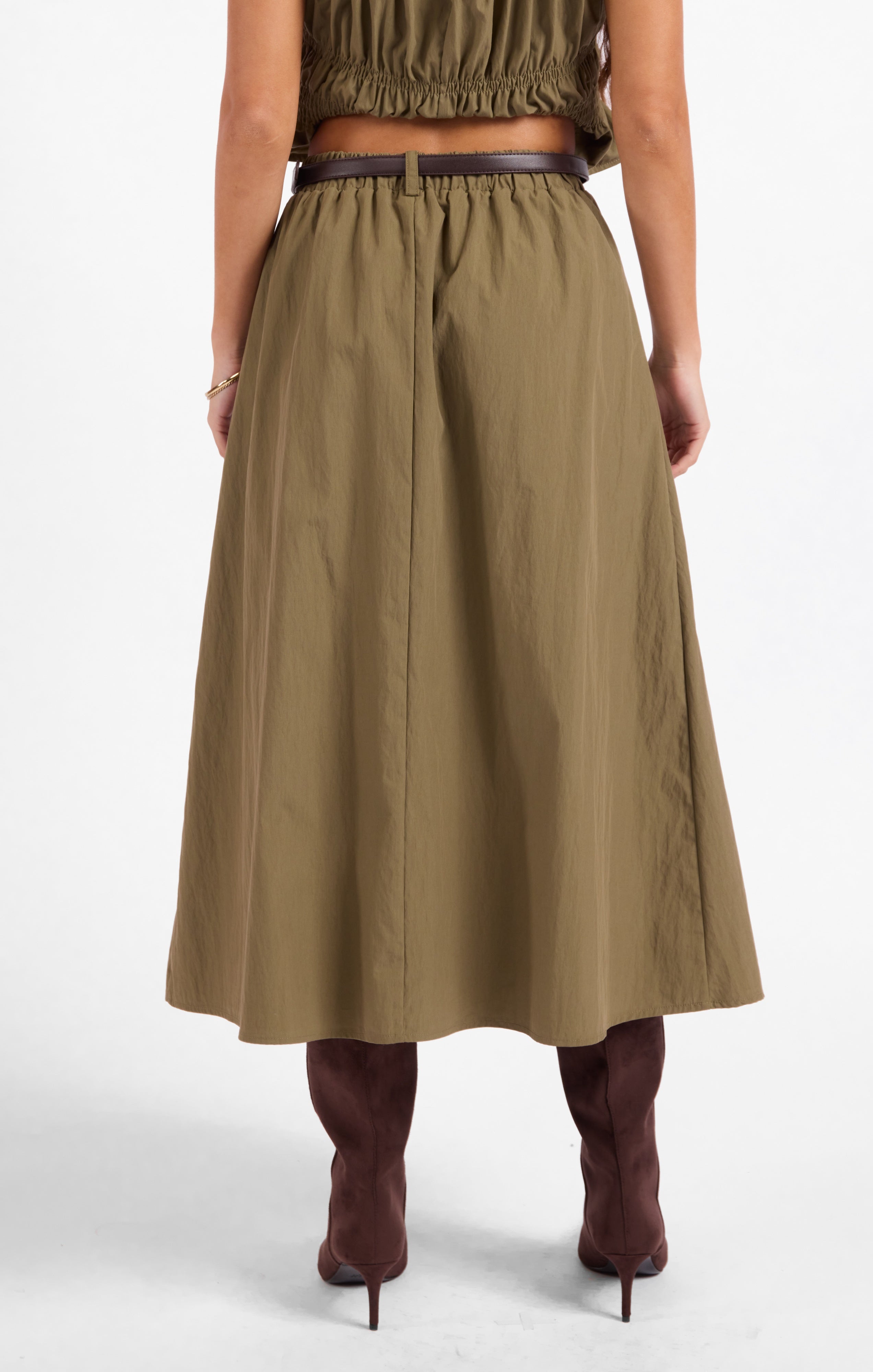 Central Park Midi Skirt W Belt - Olive