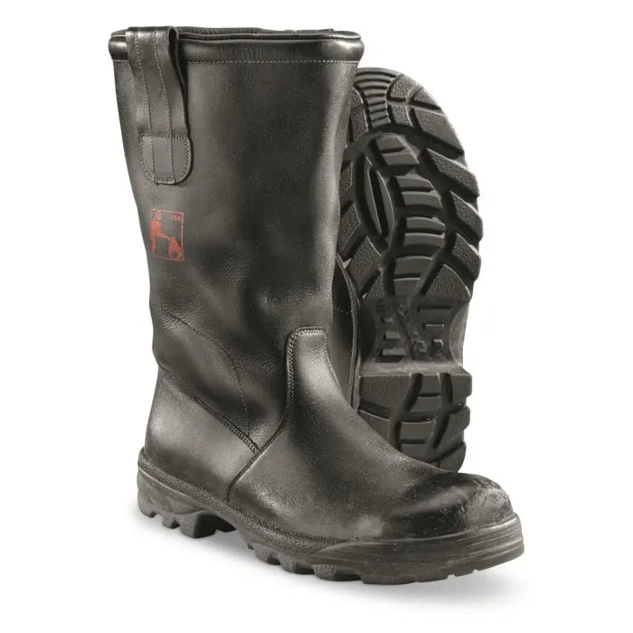 German Black Leather Fireman Boots - Used - Black