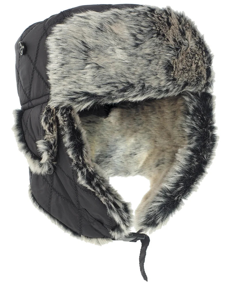 Mil-Tec Black Winter Cap W/Fake Fur - New - Black