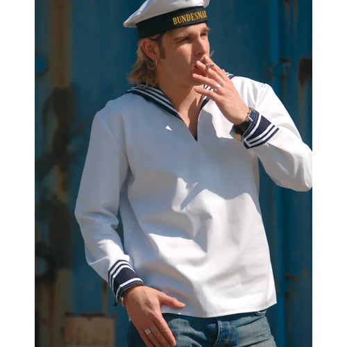 German White Navy Middy w/ Blue Collar - Used - White