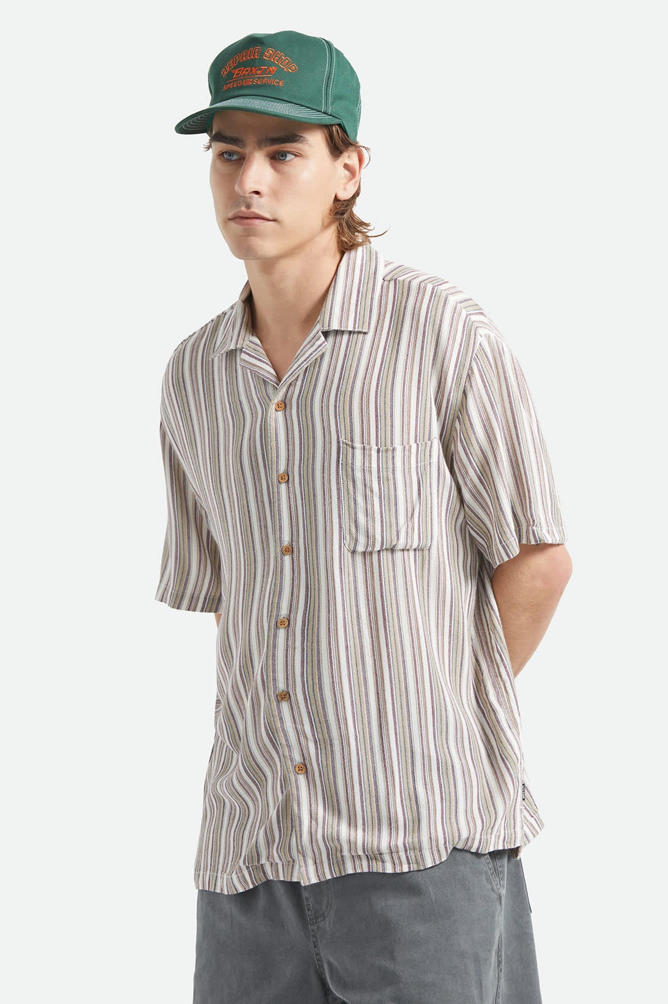 Brixton Men's Bunker Twisted Stripe Short Sleeve Woven