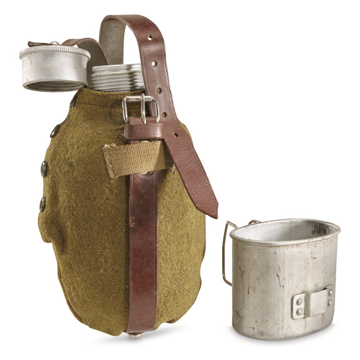 Romanian Aluminum Canteen w/ Coyote Felt Cover - Like New