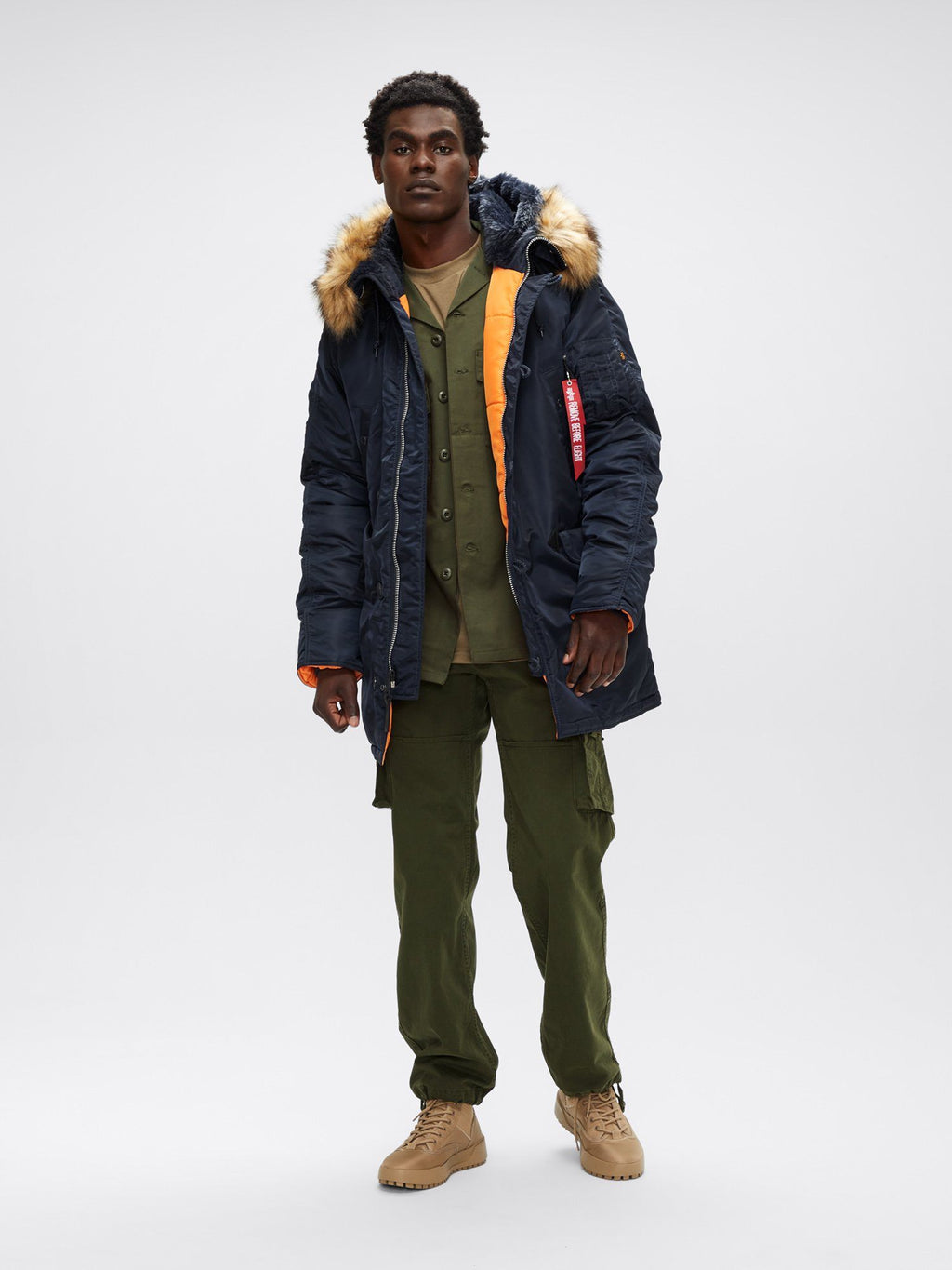 ALPHA N3B SLIM FIT REP BLUE ON MODEL FULL BODY