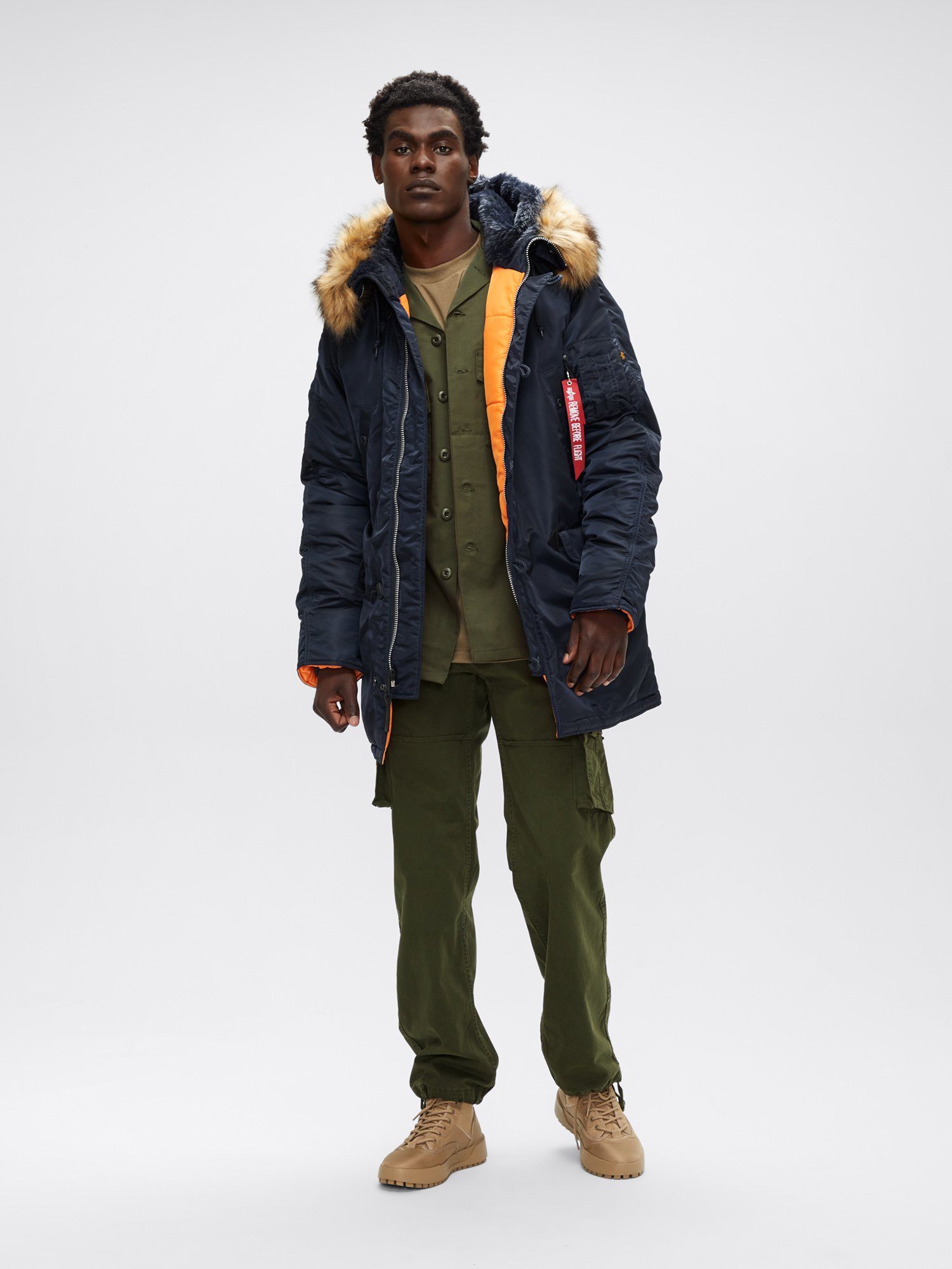 ALPHA N3B SLIM FIT REP BLUE ON MODEL FULL BODY