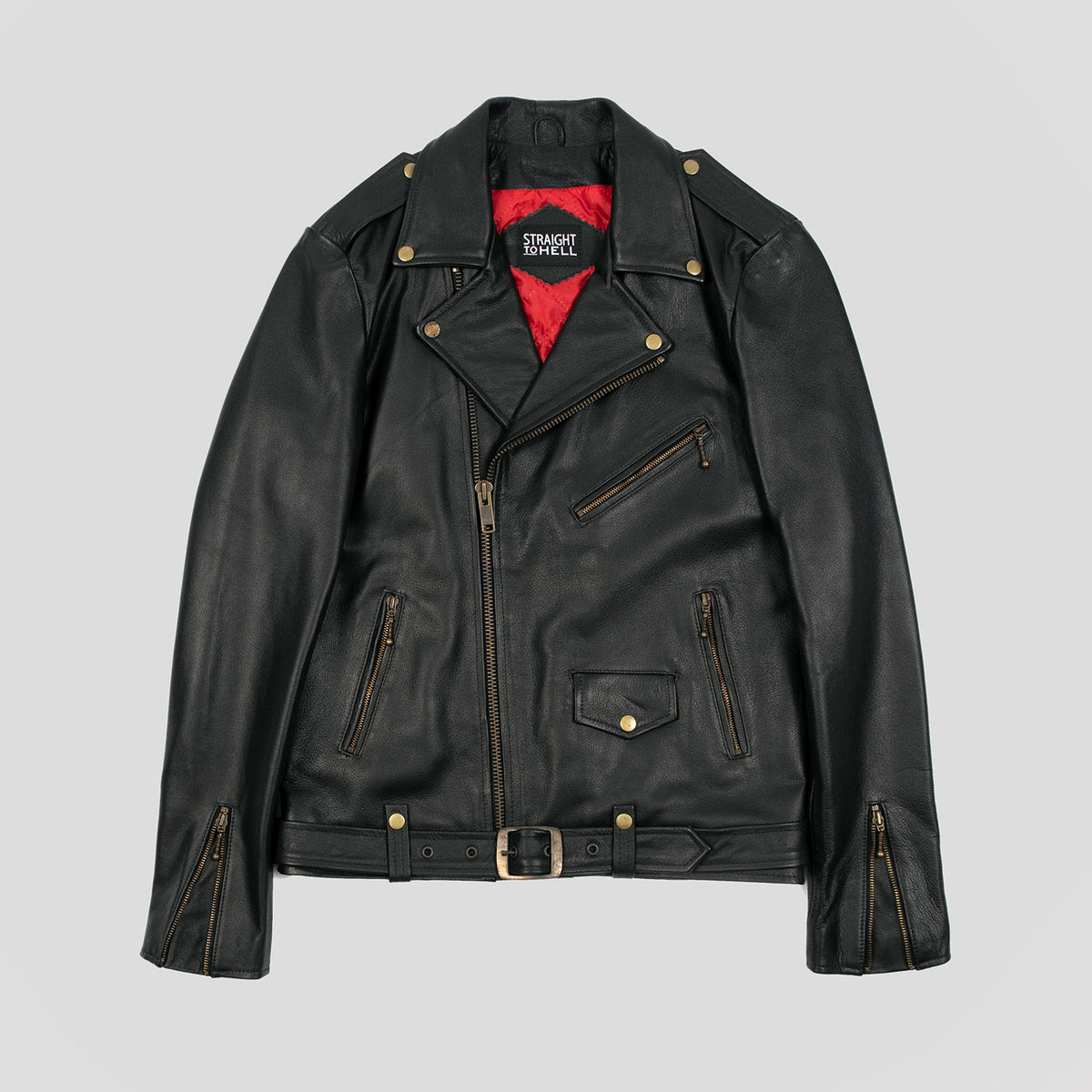 Men's Long Classic Fit Commando Leather Jacket - Black/Brass – Belmont Army